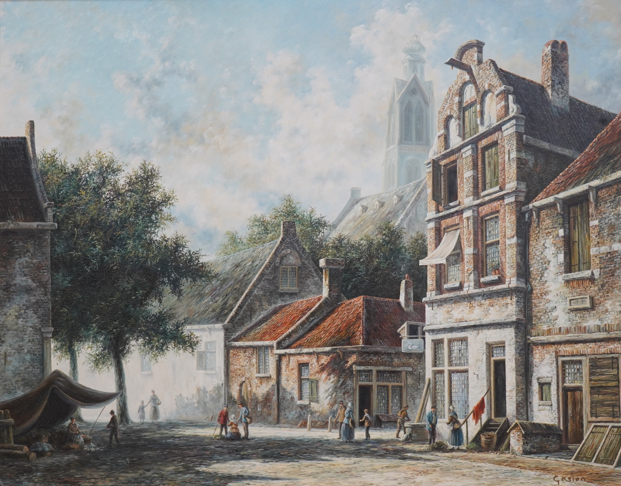 Johnny Gaston (b.1955), Continental street scenes, each signed, pair of oils on board, gilt frame, 39 x 49cm